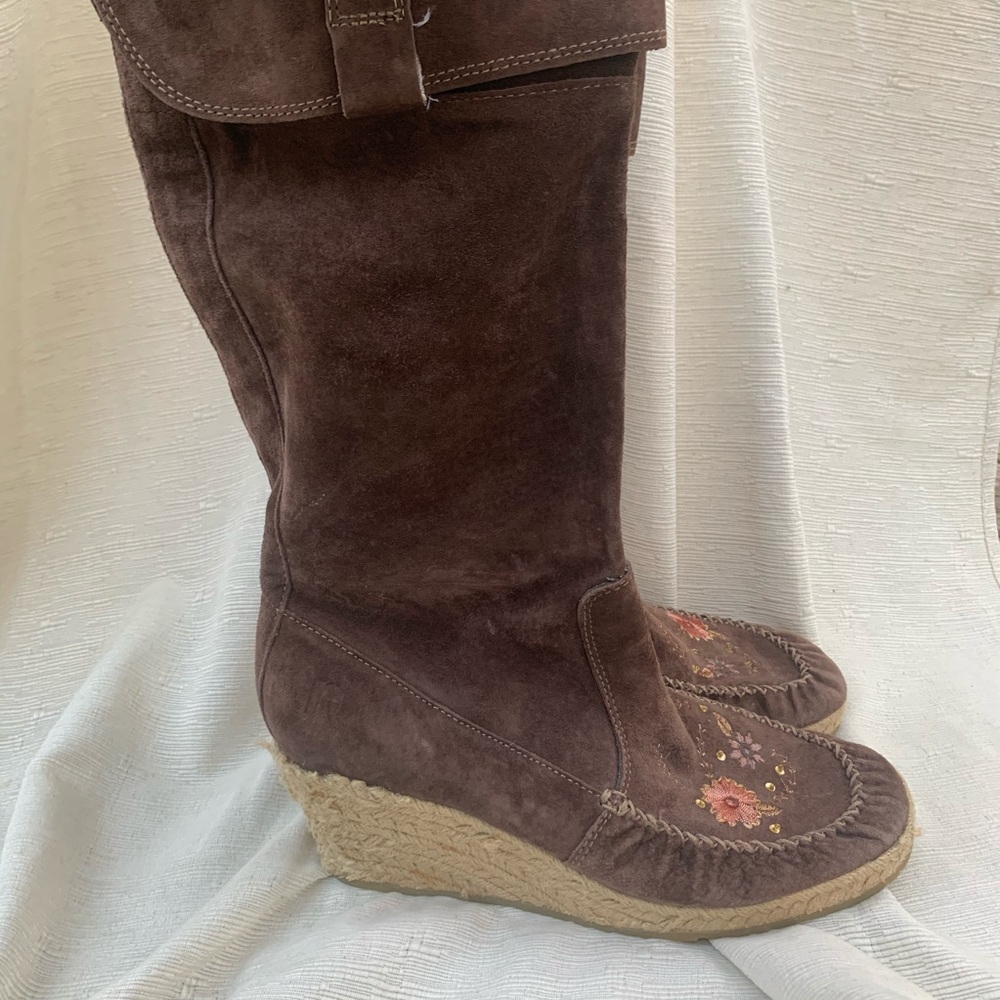 Embroidered Moccasin Style Platform Slouch Boot